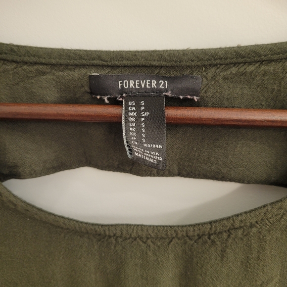 Forever 21 Soft Flowy Olive Green Mini Dress with Pockets and Back Cutout Small - Picture 3 of 7